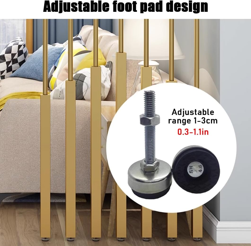 7 Pcs Adjustable Height Iron Room Divider, Gold Privacy Screens for Home Office, 125cm/49.2in Floor Partition, Simple Columnar Room Separator, Elegant Space Divider