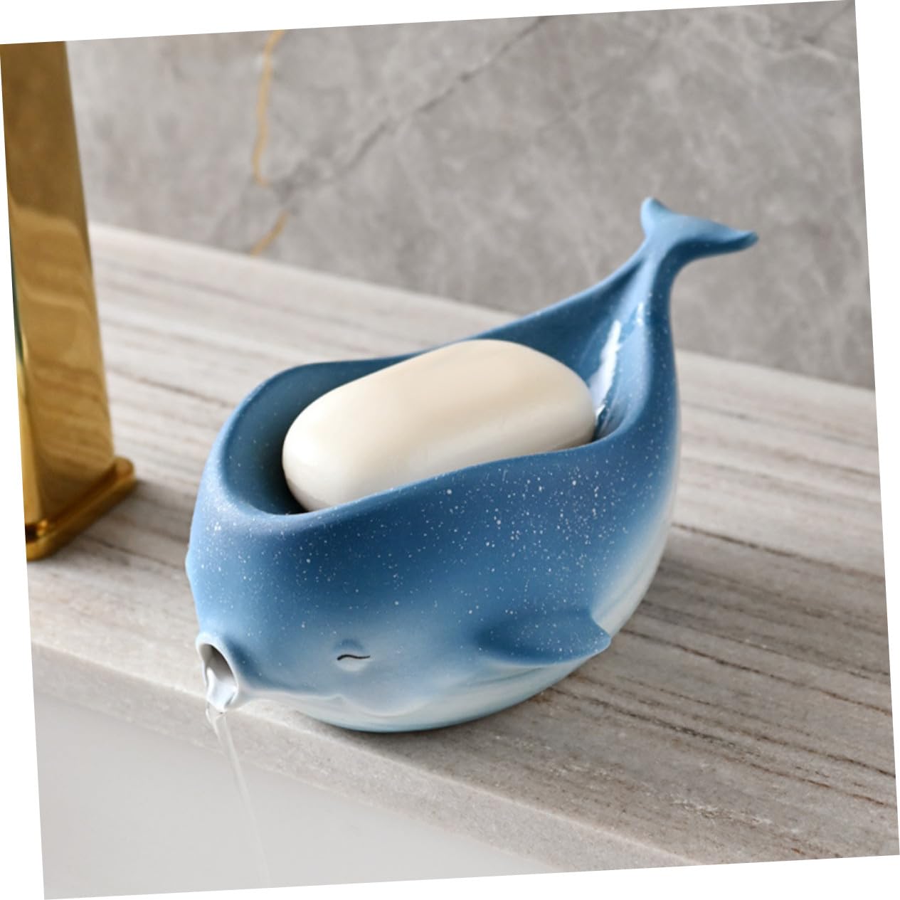 Portasapone in Ceramica Forma di Cetaceo con Drenaggio Autopulente Vassoio Portaoggetti Decorativo per Bagno e Cucina Supporto per Sapone e Spugna Resistente e Pratico