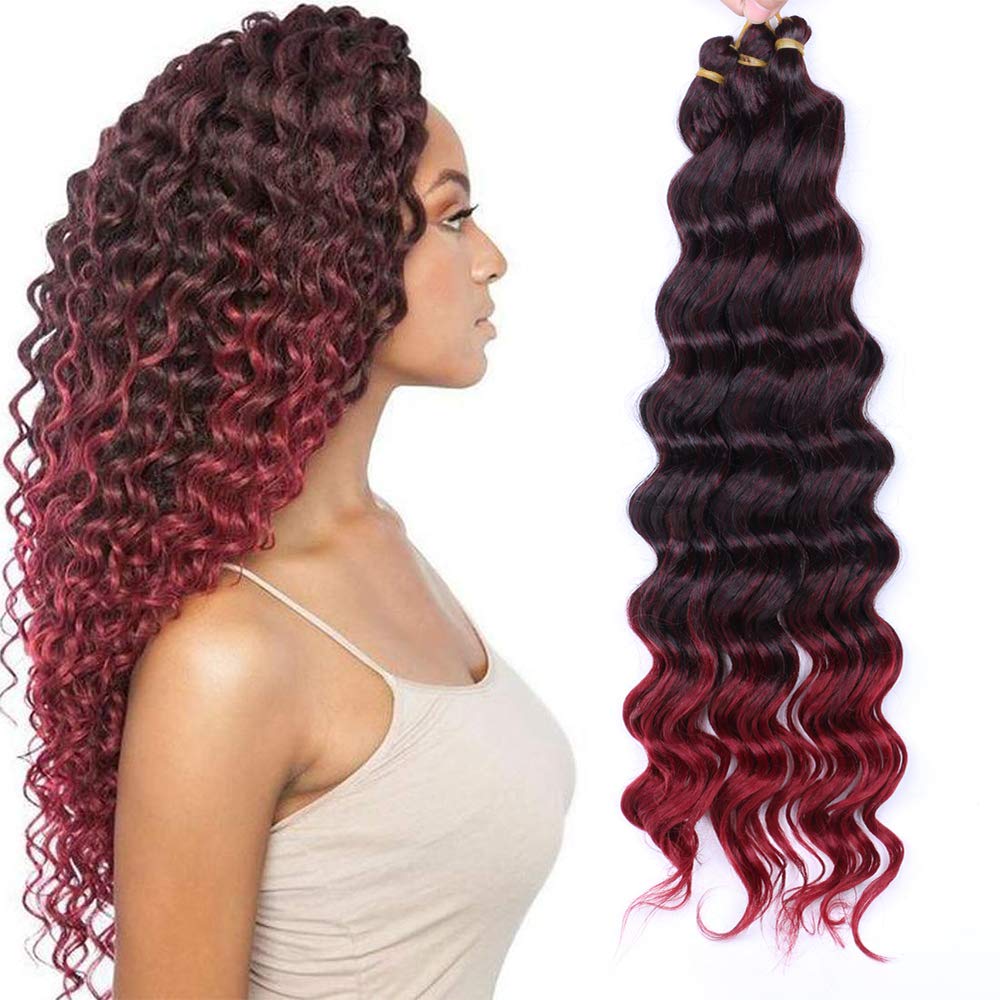 Ocean Wave Crochet Hair 20 Inch Curly Braiding Ocean Wave Hair 6 Packs Deep Wave Short Wavy Ocean Wave Crochet Braids Synthetic Hair Extensions for Women (20”, T1B/BUG)