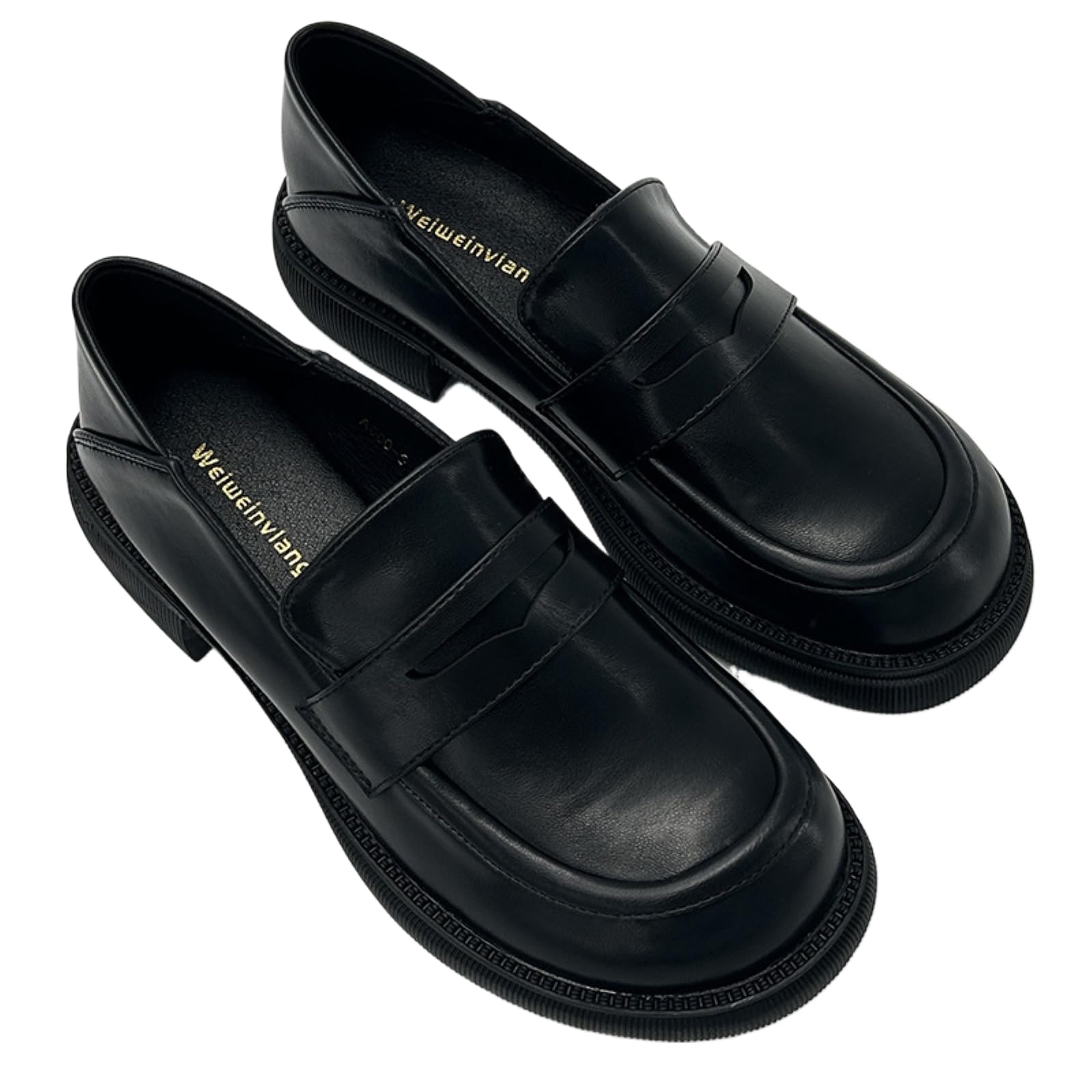 LVJMJ - Scarpe basse da donna con cinturino a T, borchie, tacco invisibile