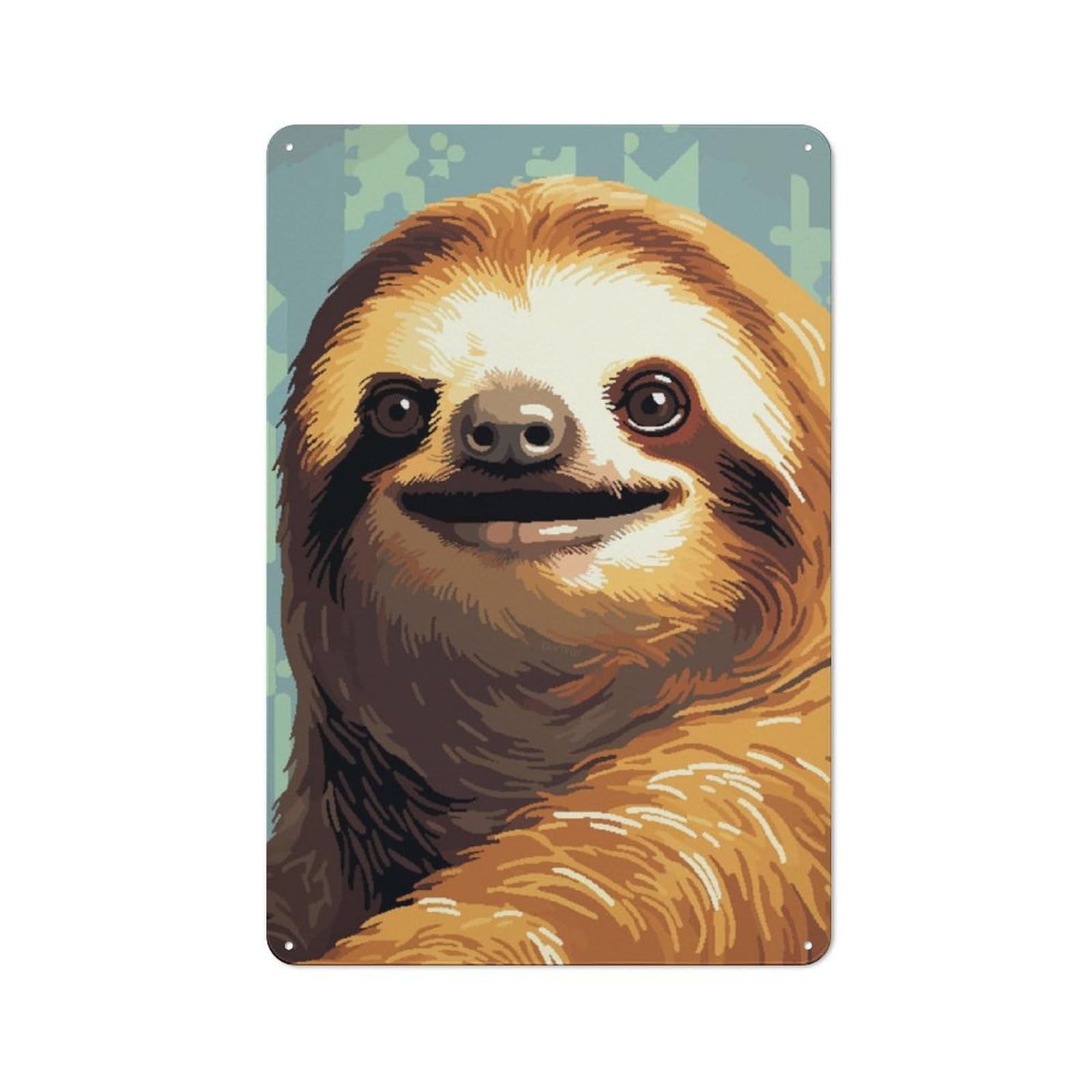 Junmoney Pixel Art Cute Sloth Face Metal Wall Sign 30X20cm Featuring For Home Bar Wall, Suited To Bar Sign Collectors