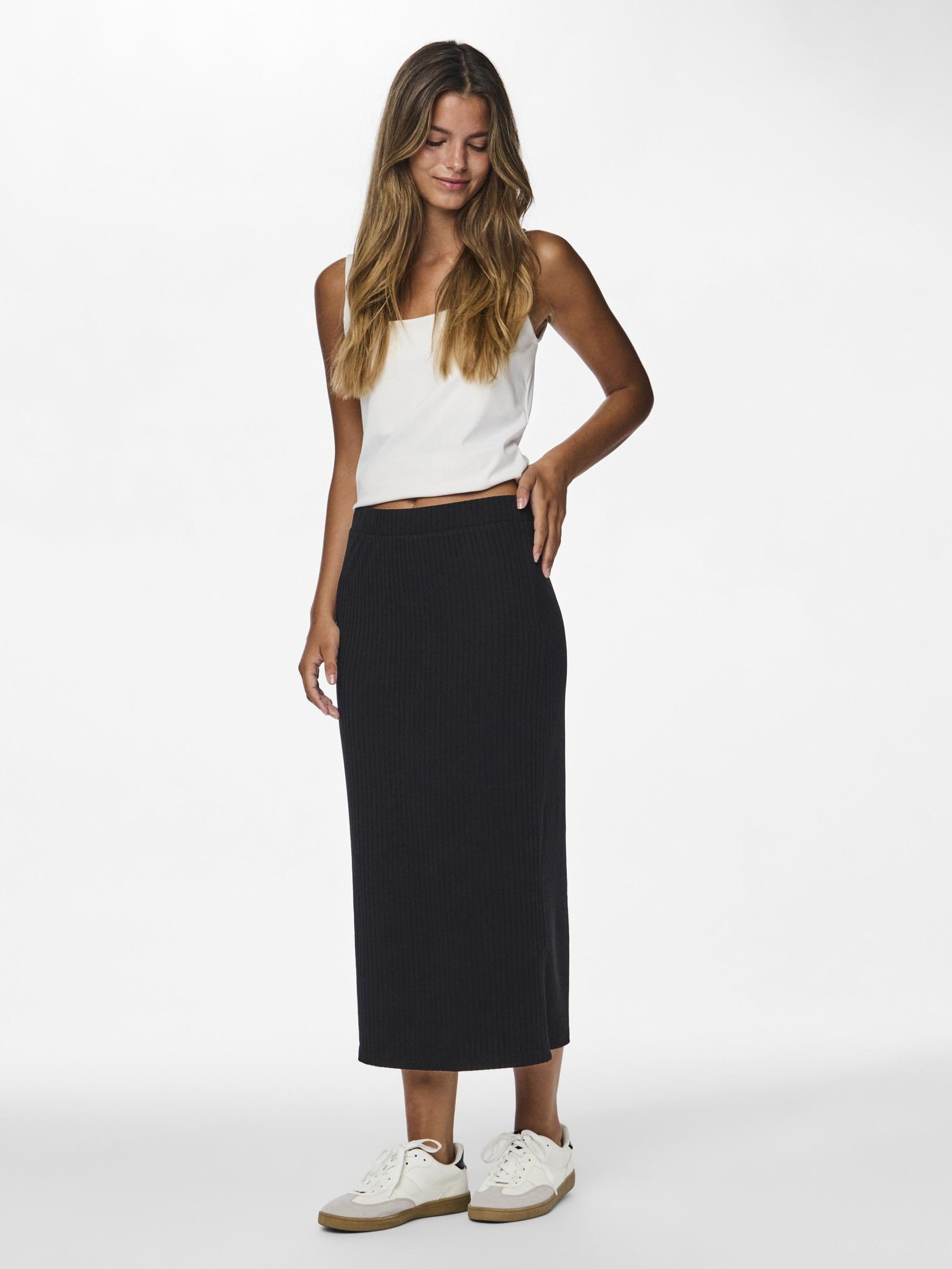 Pieces Pckylie MW Midi Falda Noos Falda Mujer