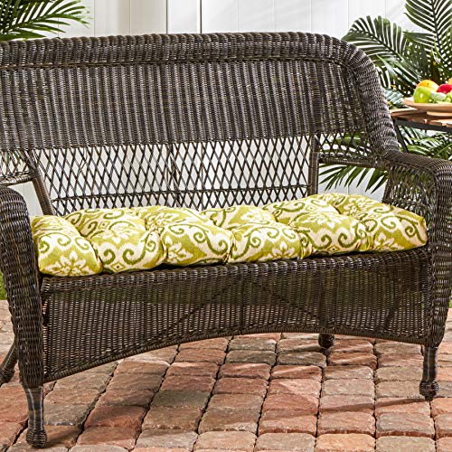 Image of South Pine Porch Outdoor 44x17-inch Swing /Bench Cushion, Shoreham Green Ikat