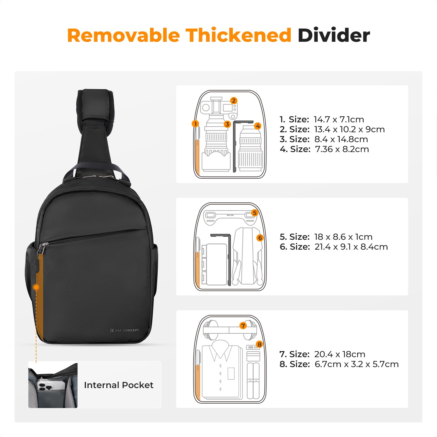 K&F CONCEPT Borsa Fotografica, Zaino compatto di piccole Custodia per Macchine fotografica Reflex Compatta Videocamera impermeabile con tracolla regolabile e allargabile