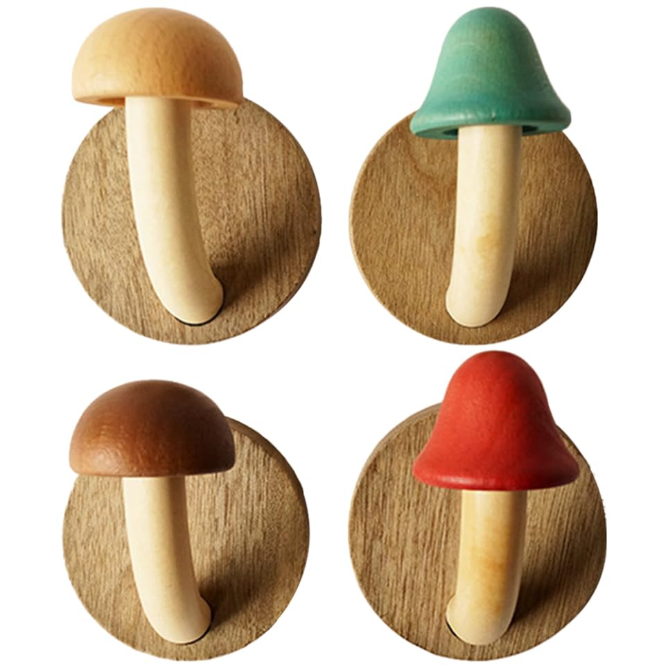 Crochet mural en bois champignon PRETYZOOM lot de 4 pour serviettes