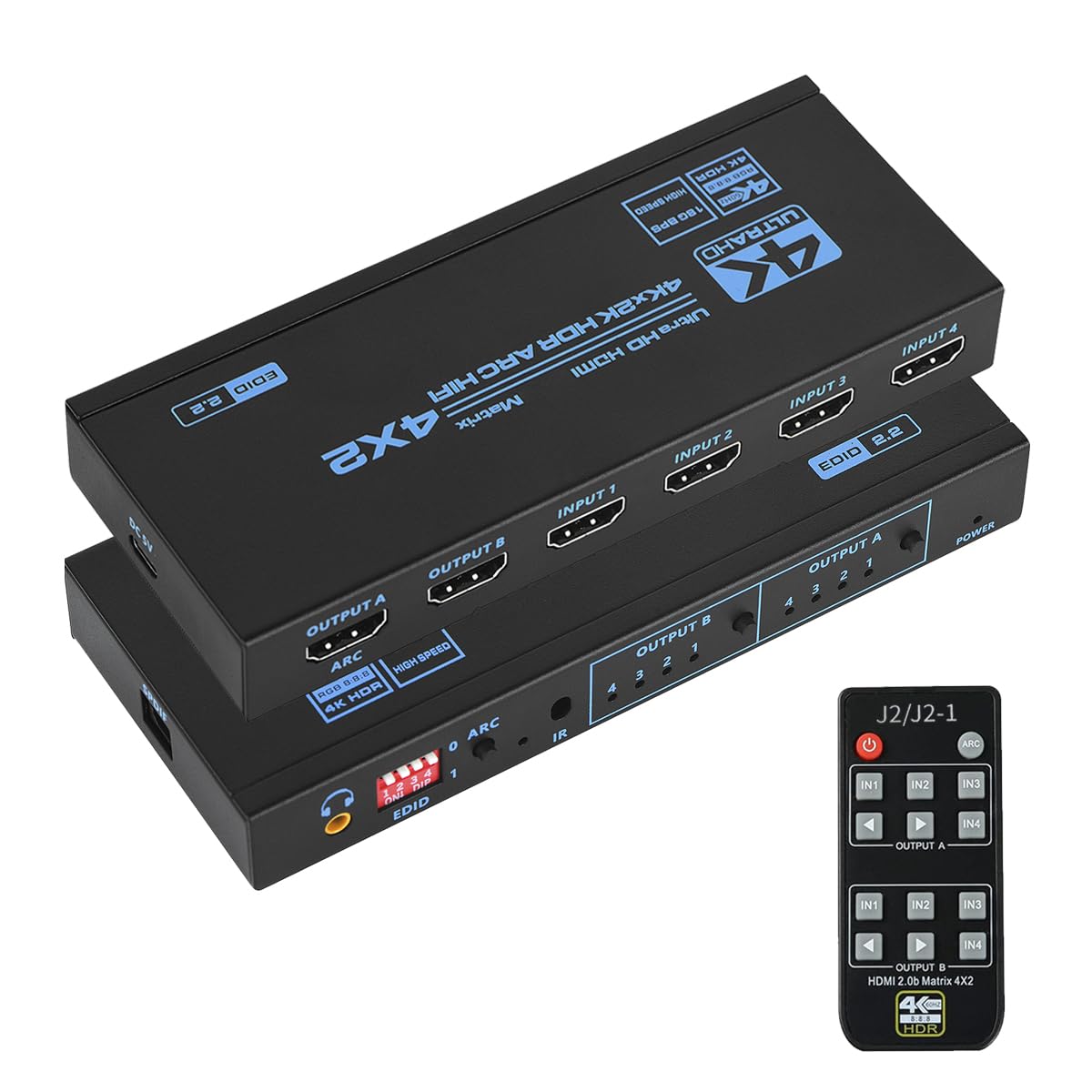 Amazon | HDMIマトリックス 4入力2出力 HDMI 2.0b、HDCP 2.2、HDR10