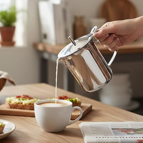 Miniatura 2 de Juego de 2 servidores económicos de acero inoxidable de 10 onzas para leche, café, crema, aderezo de ensalada, jarabe de arce, máquina de café