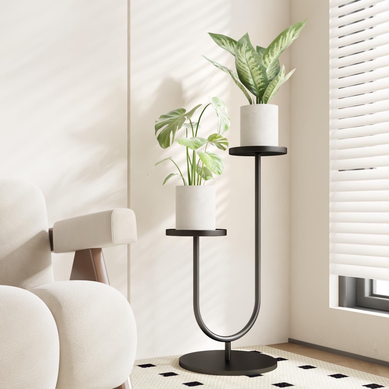 Bamworld Bloemenstandaard, zwart, plantenstandaard van metaal met 4 niveaus, ruimtebesparend plantenrek voor woonkamer, balkon en hoek, bloemenkruk en decoratief rek voor binnen
