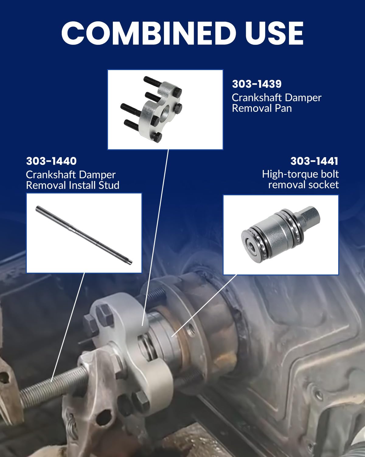 DPTOOL Outil d'installation de poulie de Vilebrequin Extracteur d'amortisseur de Vilebrequin Compatible avec Jaguar Land Rover 3.0 V6, 5.0 V8 303-1437 303-1438 303-1439 303-1440 303-1441
