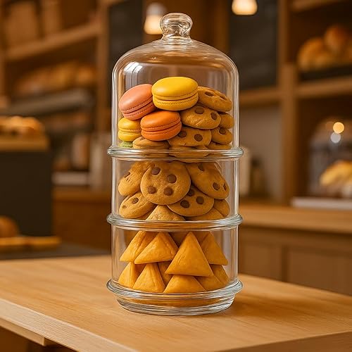 Miniatura 5 de ums Tarros de vidrio de 3 niveles con tapa, tarro de galletas, tarros de dulces para bufé de dulces, tarros de boticario, organizadores de cocina y