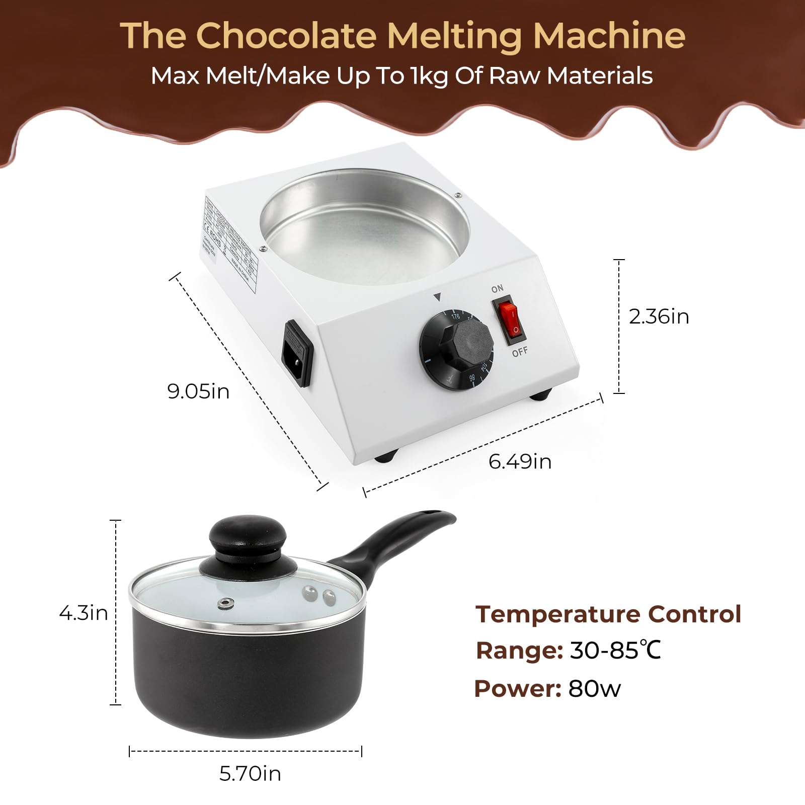 POWLAB Electric Chocolate Warmer Melting Pot Ceramic