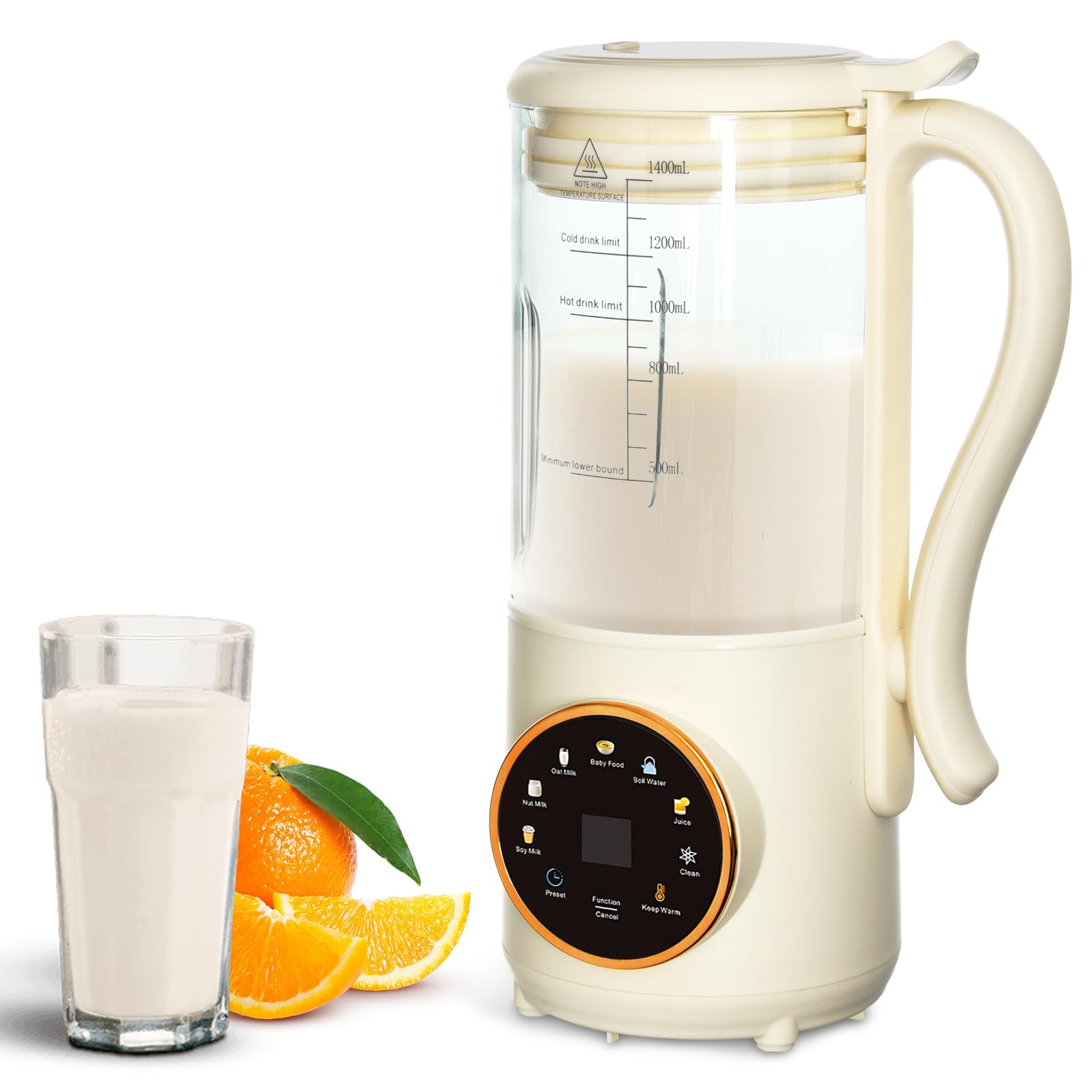 Macchina per Latte di Soia 1,4L, Macchina Automatica per Latte di Noci, con Impostazione di Ritardo, Autopulente, Schermo LED, per Preparare Latte Vegetale Fatto in Casa