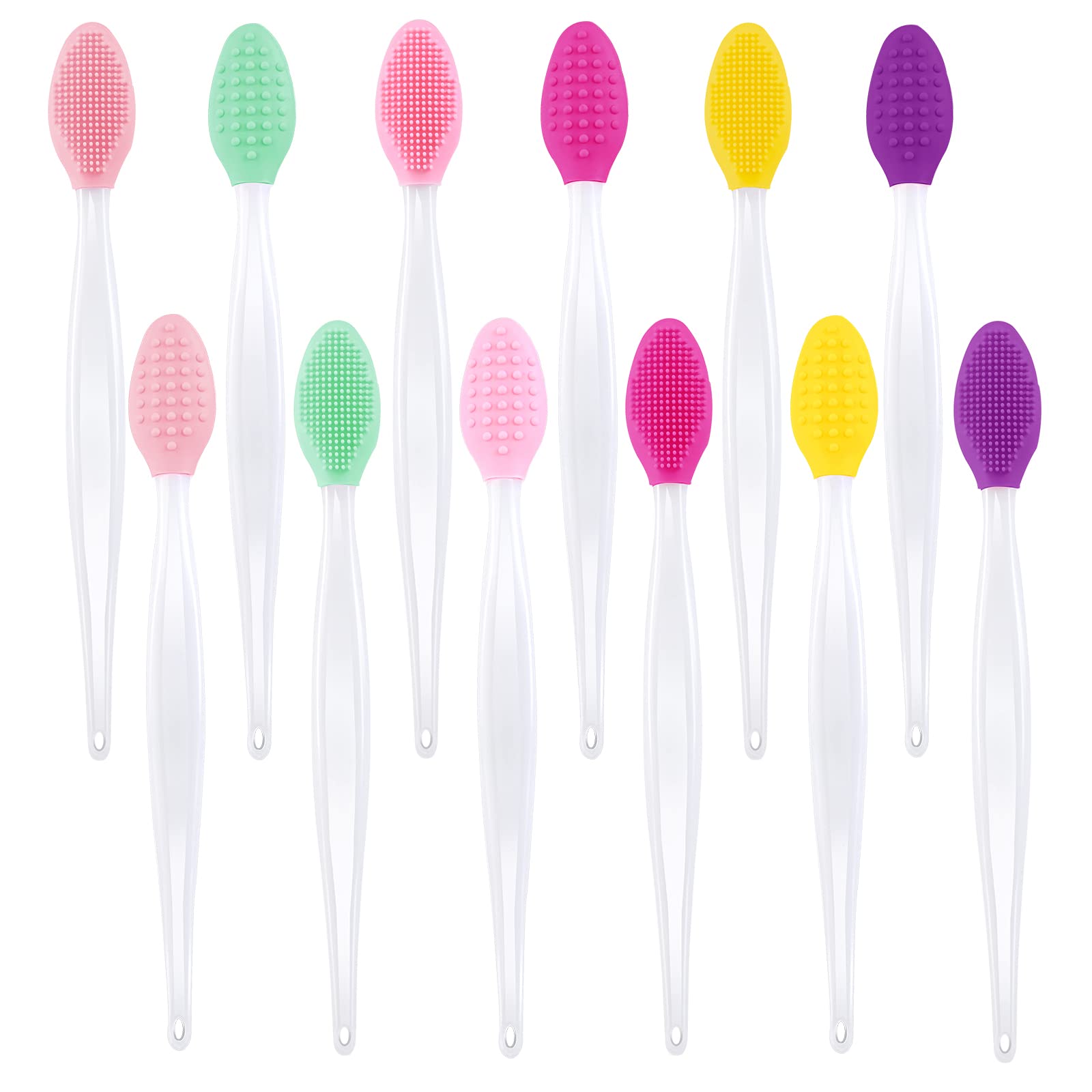Lusofie 12 Pièces Brosse à Lèvres Exfoliante Pinceau à Lèvres en Silicone Double Face Mini Brosse à Lèvres Exfoliante pour Lèvres Foncées Hommes et Femmes Mini Brosse Soin des Lèvres