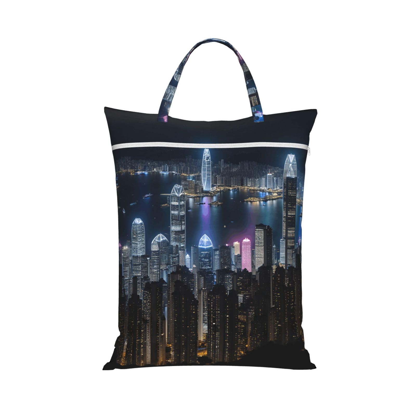 Aerial Night Of View Hong Kong Print Travel Laundry Bag Foldable Lightweight Camping Beach Dorm Weekend Getaways