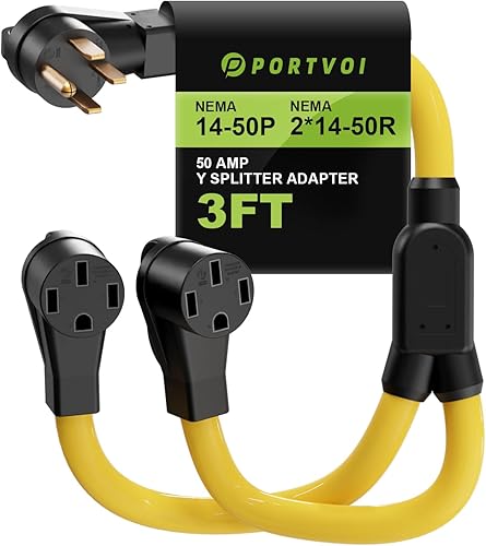 Cable adaptador divisor RV/EV de 50 amperios, 4 clavijas 250V NEMA 14-50P a 2X 14-50R, certificación ETL resistente 6/3+8/1 AWG 250V Splitter cable