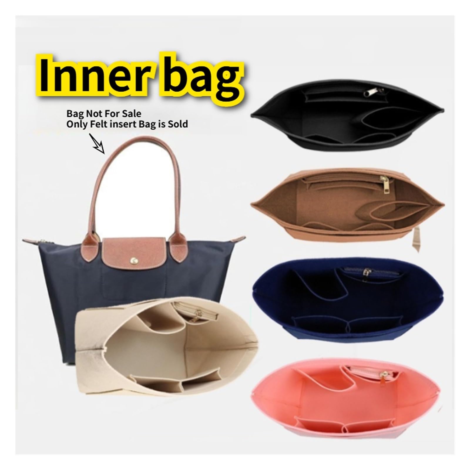 Organizador de bolso de fieltro Bolsa de fieltro for bolso, forro tela, soporte maquillaje, organizador portátil viaje(Pink,L)