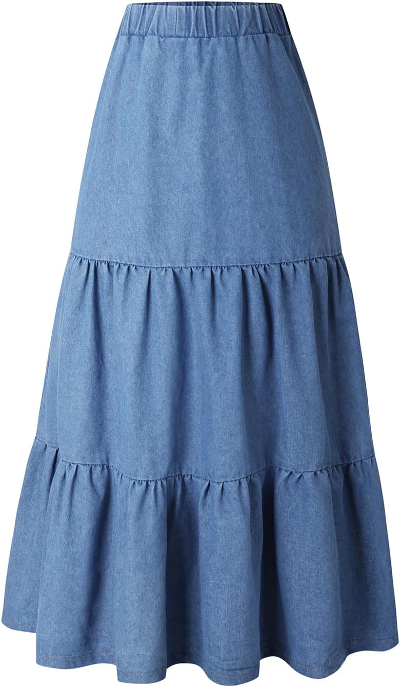 KIDLAGA 9-16 Years Tween Girls Maxi Skirt Trendy High Waist Pleated Long Maxi Jean Skirt for Teen Girls
