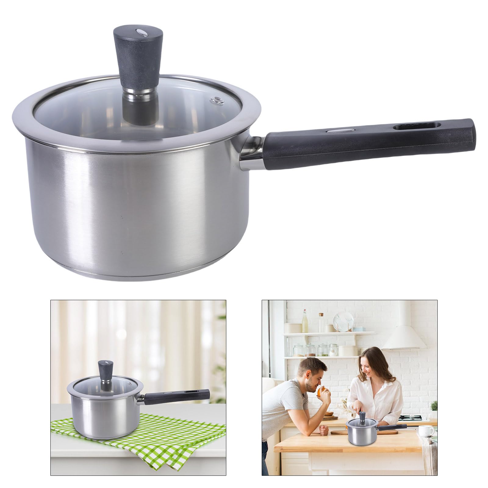 Stainless Steel Saucepan Small Cooking Pots Cookware With Ergonomic Wood Handle Efficient Milk Pans Kitchen Accessories