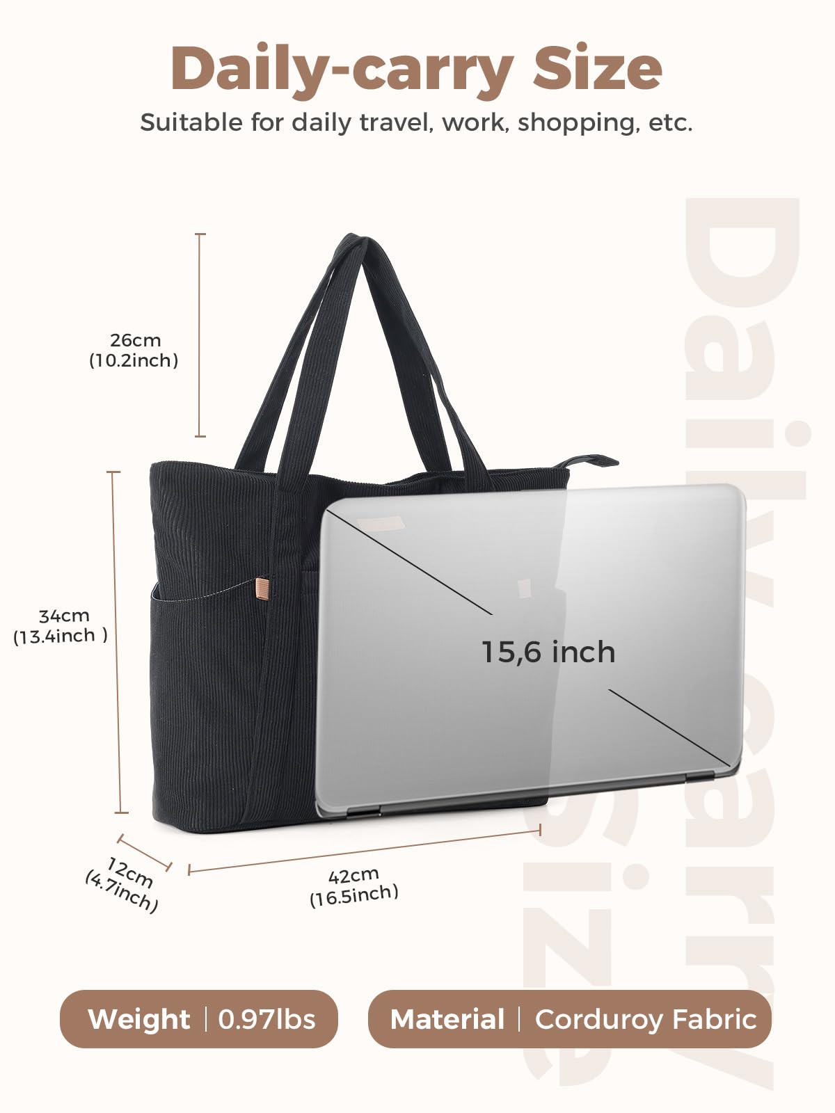 Bolsa Tote Bag Grande Bolsa de Playa Mujer, Bolso Shopper, Bolso Ordenador Portatil con Compartimento para Portátil de 17 Pulgadas, Elegante Bolsos Bandolera para Trabajo Escuela