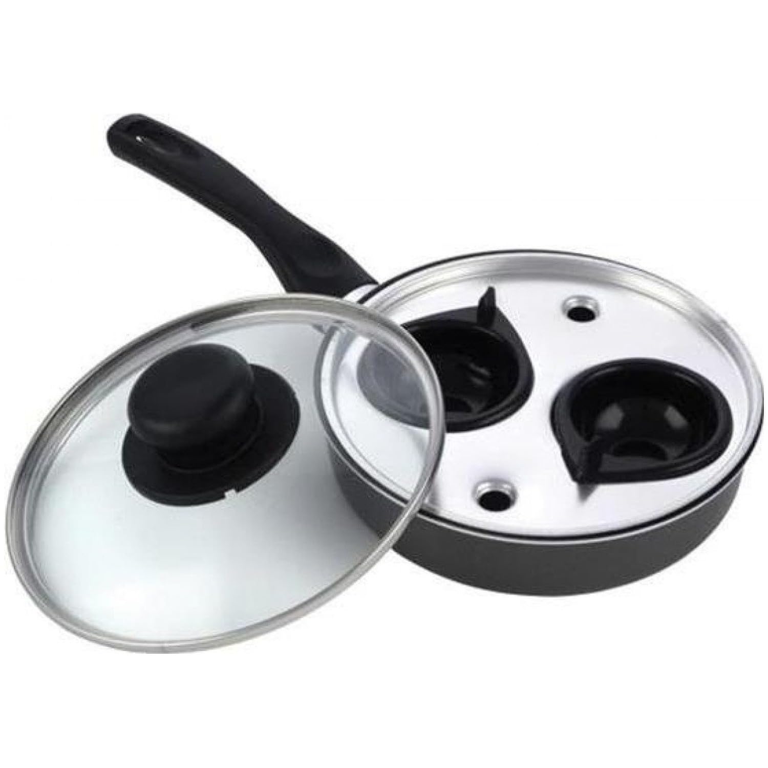 20cm / 8" Non-Stick Aluminium Traditional Egg Poacher, 2 Cup, with Glass Lid thumbnail 2