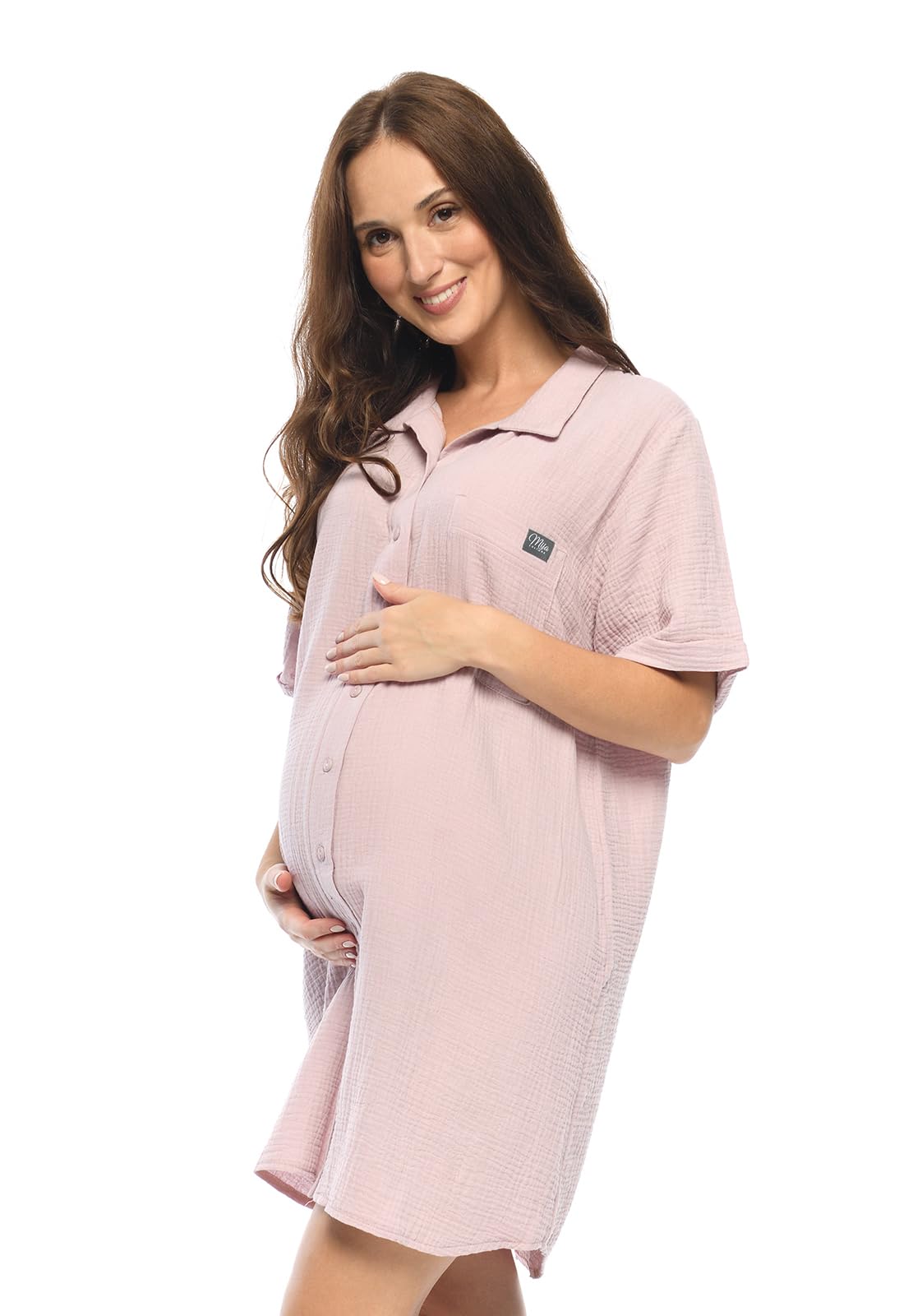 MijaCulture 2 w 1 Muslin koszula nocna do karmienia i ciążowa koszula nocna M023 Hazel