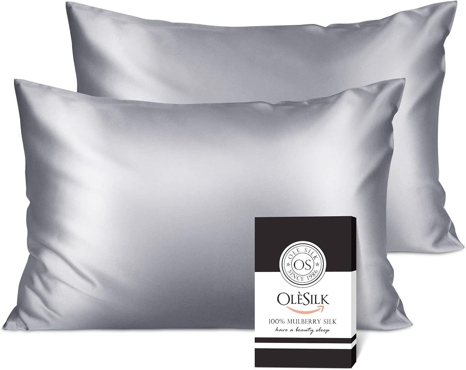 OLESILK 100 Mulberry Silk Pillow Cases Queen Size 2 Pack for Hair and