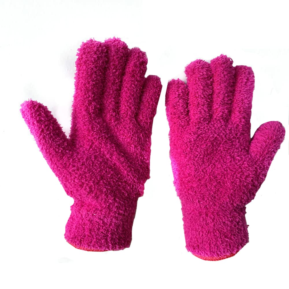 SagaSave Dusting Glove Cloth Duster, Cleaning Makes Dusting Waxing Polishing Easy Polishing Delicate Items Cleaning Cloth Glove, Rose red