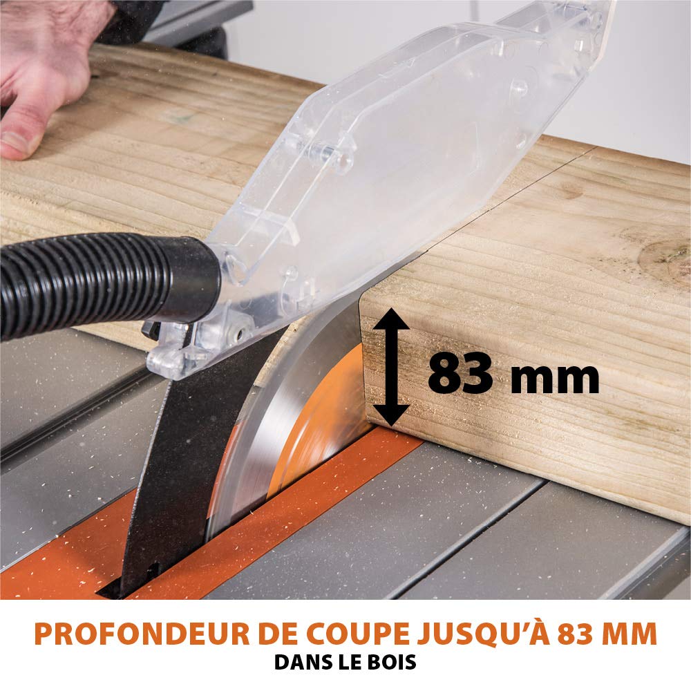 Evolution Power Tools Scie Circulaire Sur Table Rage 5-S 255 mm 1500 W Lame TCT Multi-matériaux Coupe Bois Métal Plastique