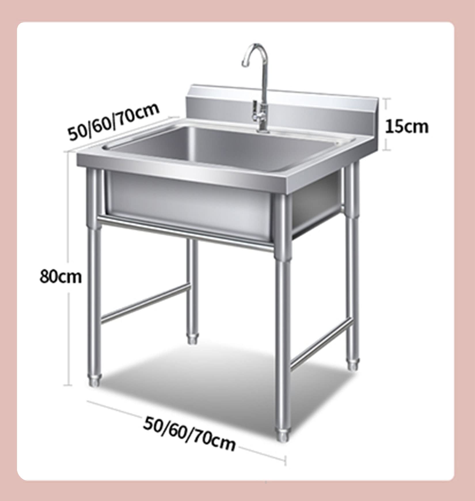 Lavavajillas Individual Deo Inoxidable para Hostelería con Grifo, Soporte Y Deflector, Altura de Las Patas Ajustable (50 Cm/60 Cm)./50 * 50 * 80 cm