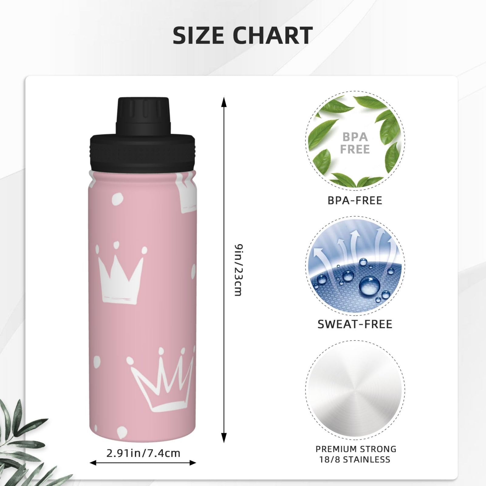 Amazon | 姫系 プリンセス風 ドット 水玉 ピンク 王冠柄 水筒