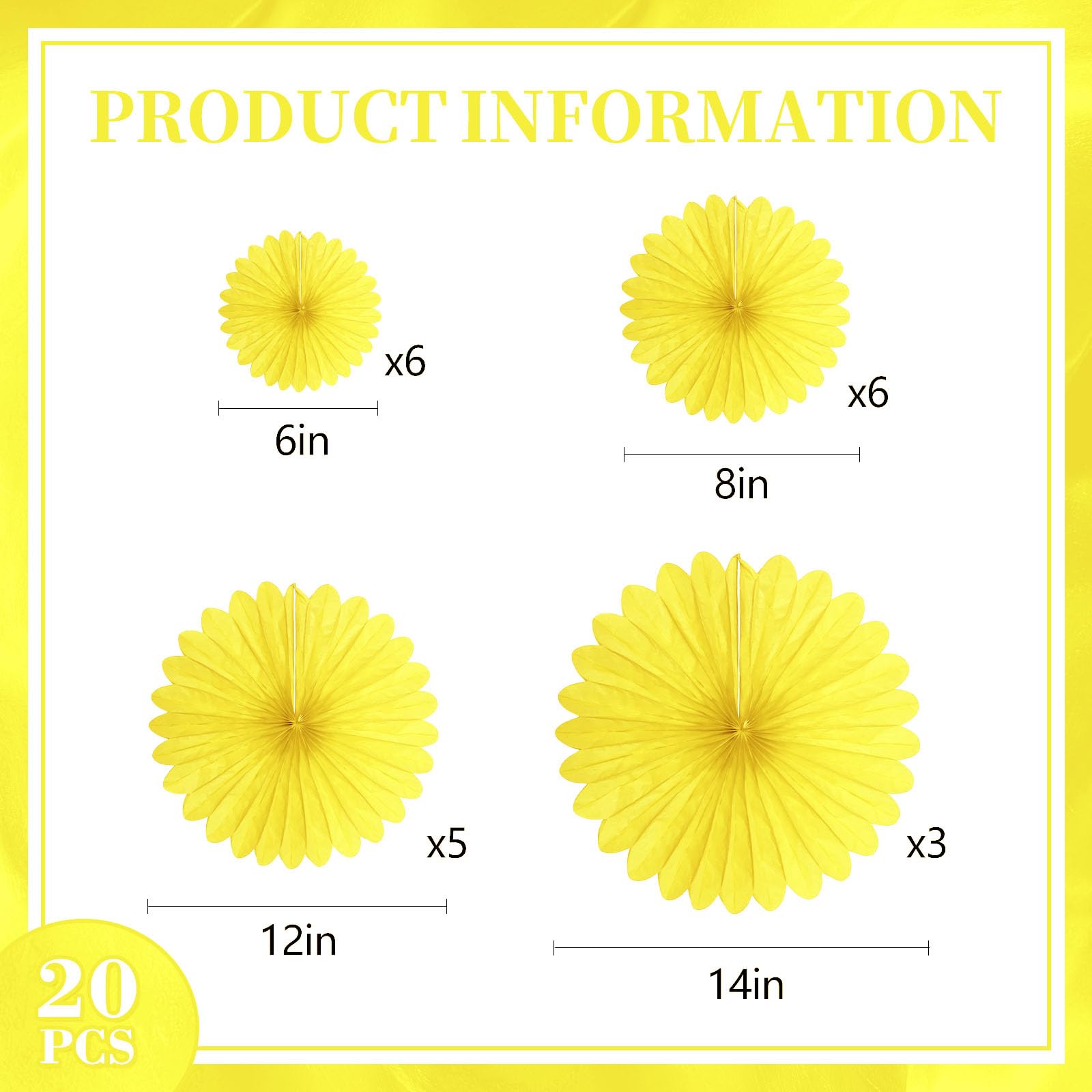 18 abanicos de papel colgantes de color amarillo claro, abanicos de papel redondos colgantes de panal, decoraciones de abanicos de papel para bodas, cumpleaños, Navidad, baby showers, aula, despedida