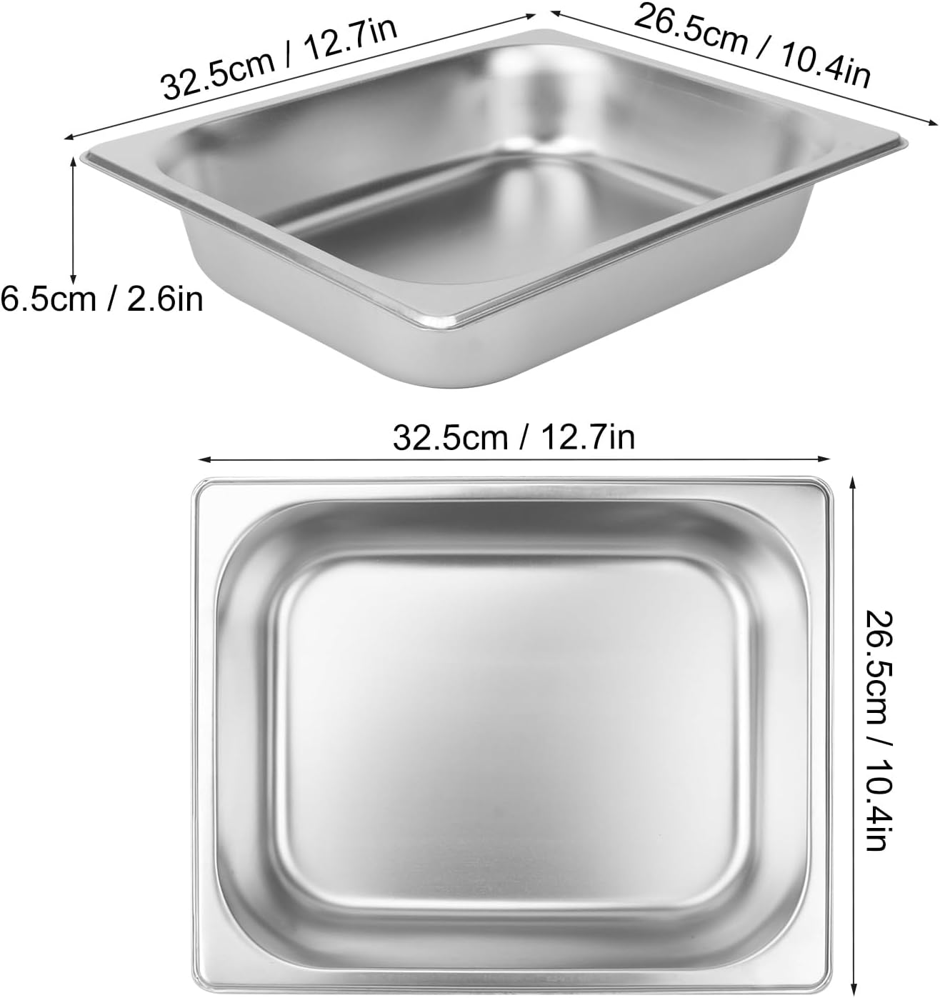 5 Pack 1/2 Size, 2.6 Inch Deep Steam Table Pan, Silver 201 Stainless Steel Chafing Pan, Half Size Hotel Steam Pans for Weddings, Parties, Restaurants, Cafeterias and Hotels - Image 2
