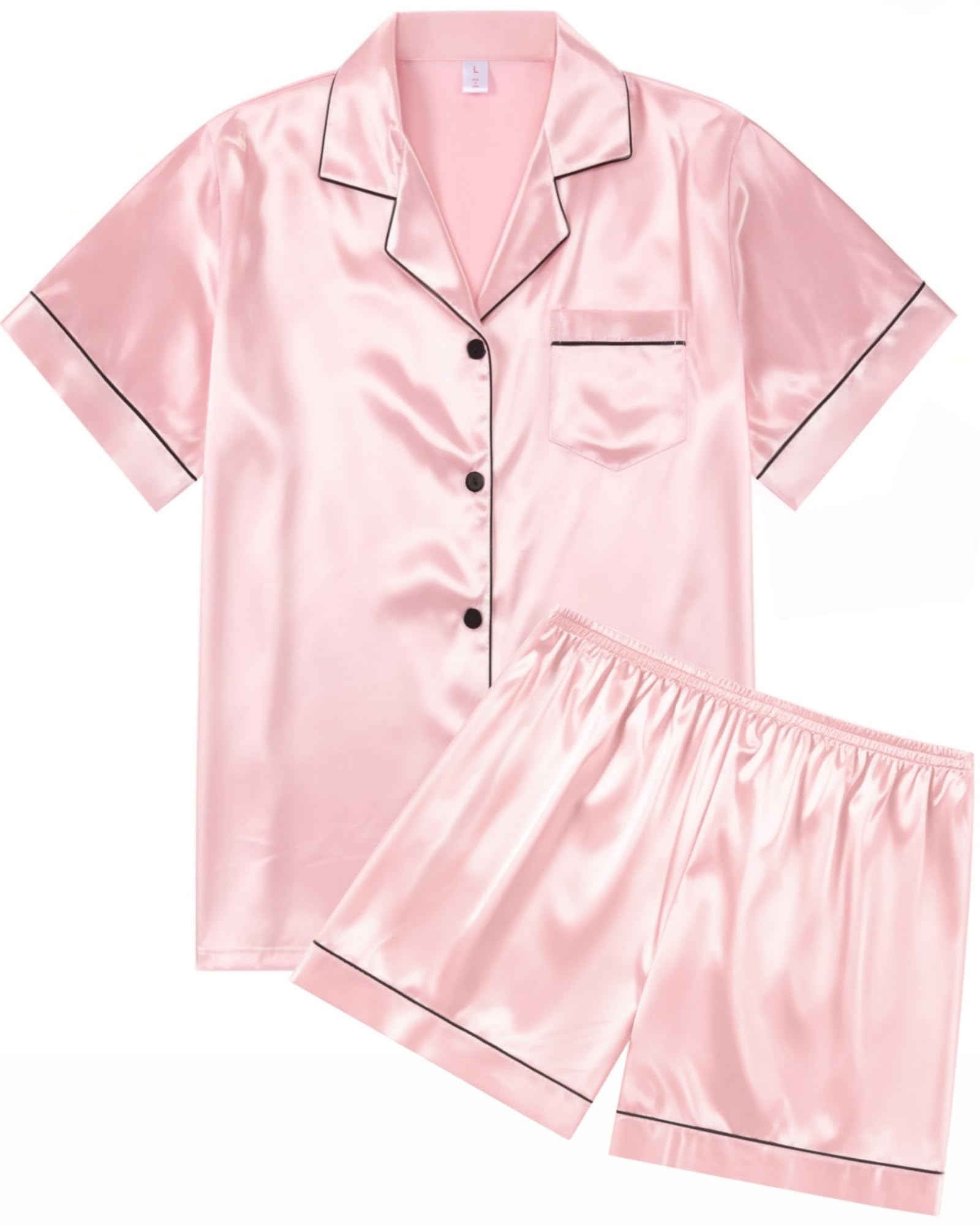 TinyChoice Silk Pajamas for Women Satin Pajama Sets Silky Pjs Soft Button Down Short Sleeve with Shorts Pajama,S-XXL