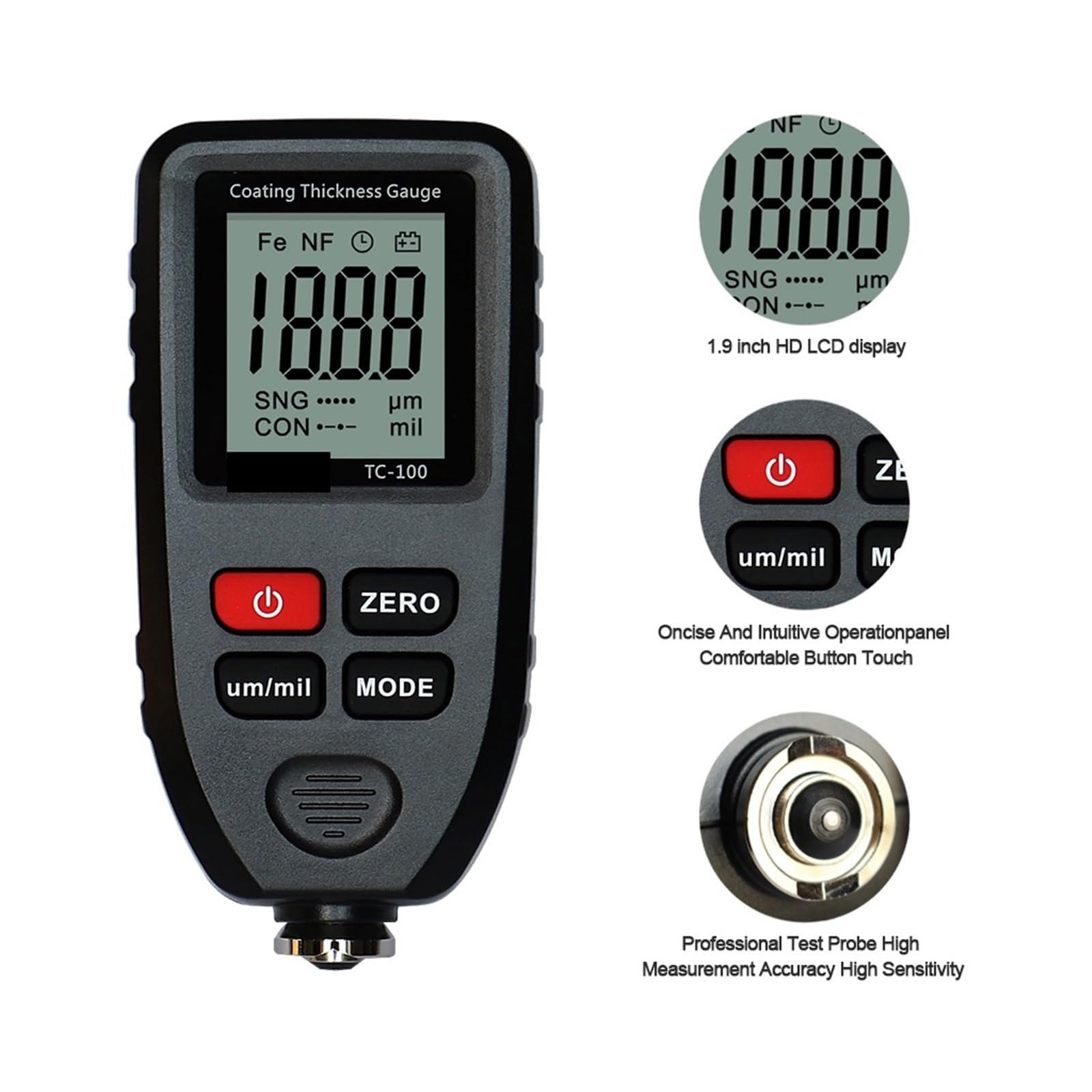 TC100 Misuratore di spessore del rivestimento vernice for auto film for Strumento misurazione della nero, Sensore accurato