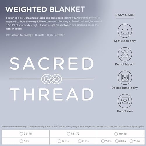 Miniatura 7 de Manta con peso, ideal para niños y adultos, manta pesada con alta transpirabilidad, cuentas de vidrio suaves y duraderas (48 x 72 pulgadas, 15