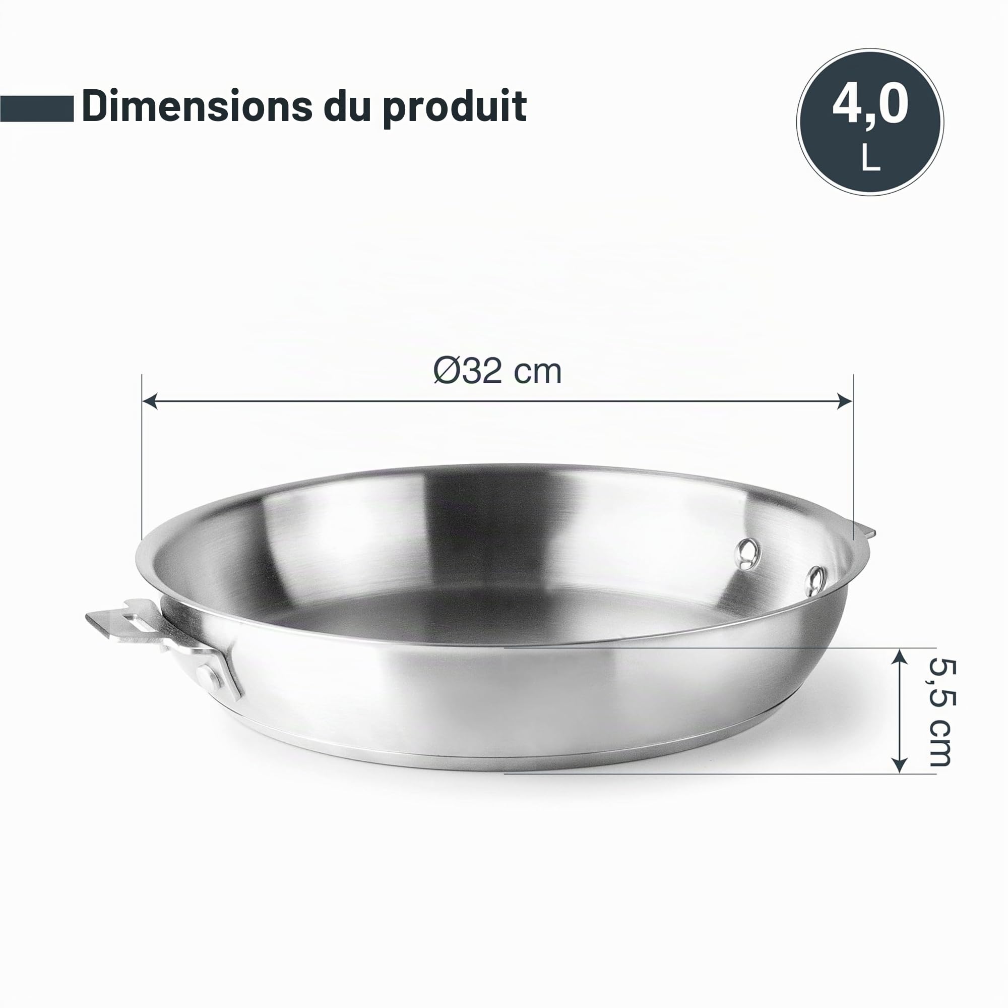 Lacor 56732 - Corps pour Poêle Combi, Acier inoxydable 18/10, finition I... | Fabriqué en acier inoxydable de qualité alimentaire; haute résistance à la corrosion et usure quotidienne