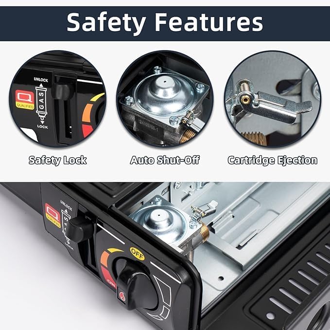Image of EYUVAA LABEL Portable Gas Stove for Travel with Carrying Case| Dual Fuel Camping Stove for LPG & Butane Cylinder| Compact Cooking Stove for Indoor, Outdoor Camping, Hiking & Emergency Use