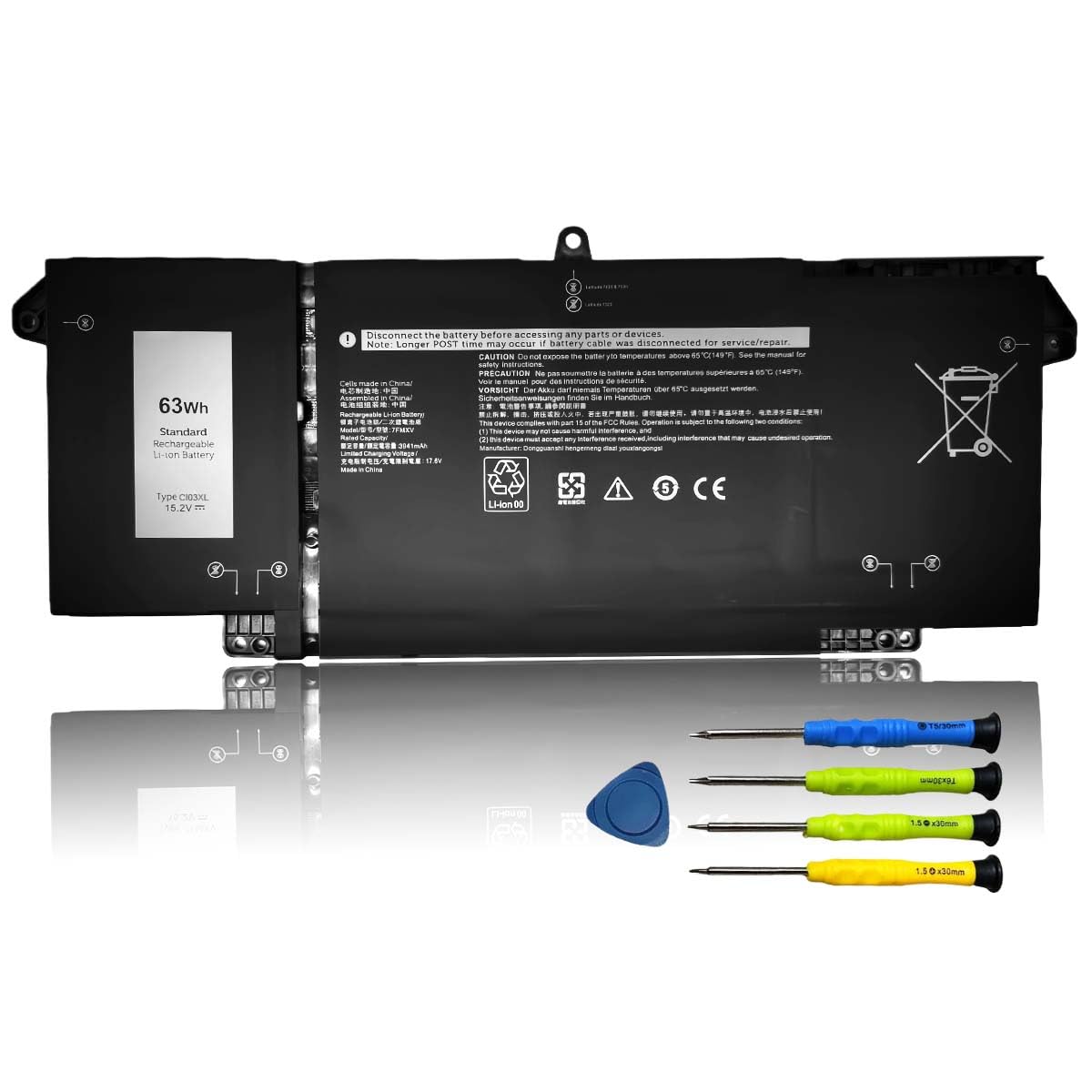 63Wh 7FMXV Laptop Battery for Dell Latitude 13 5320 7320 14 7420 7520 2-in-1 P138G P139G P133G P134G P135G P136G P110F 0TN2GY 727CG 9JM71 4M1JN 1PP63 HDGJ8 MHR4G TN2GY