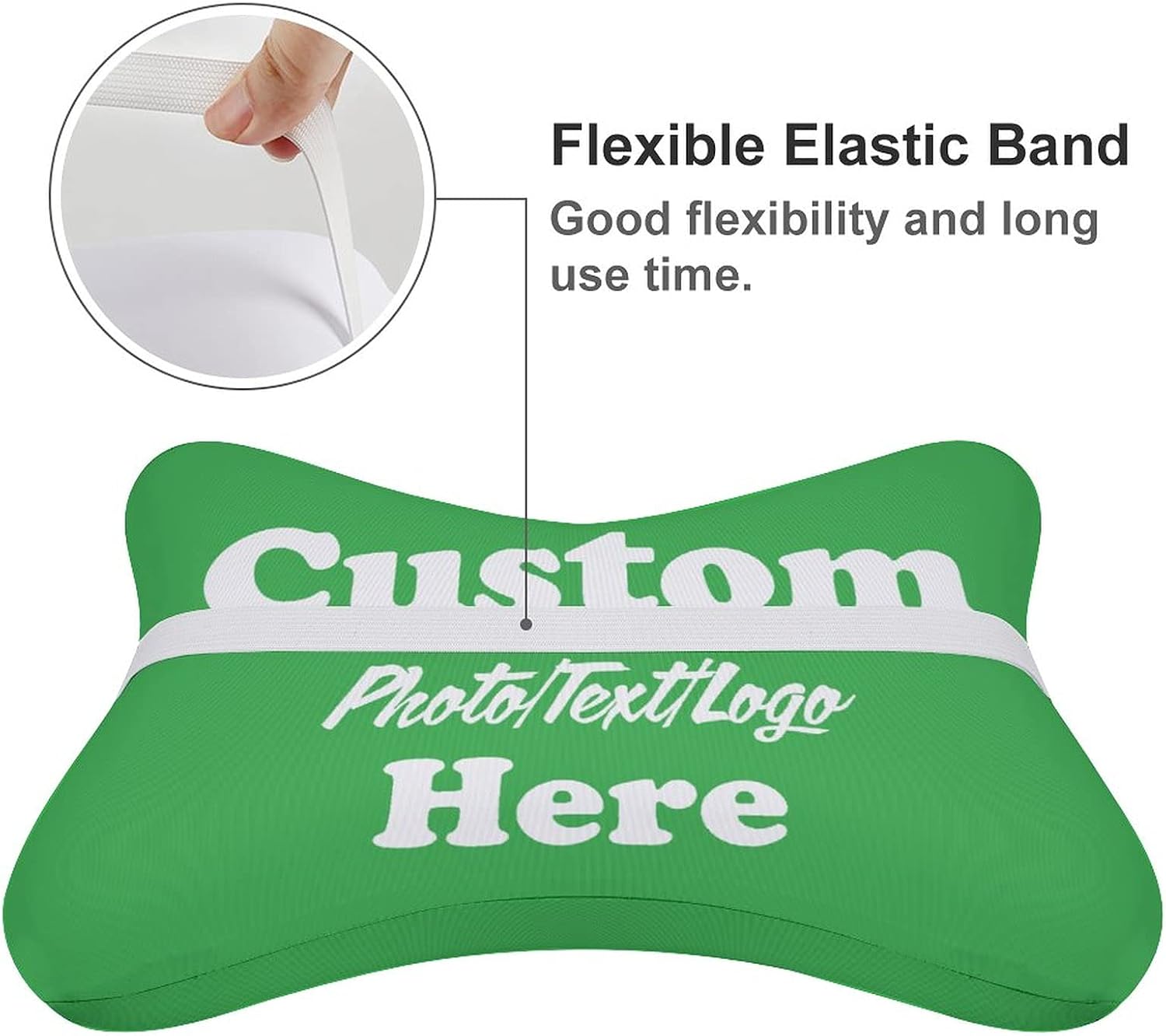 Custom Memory Foam Car Headrest Personalized Text Image Logo Vehicle Seat Neck Rest Support Pillow Relief Pad for Travel Car Seat Home, Set of 2 Green