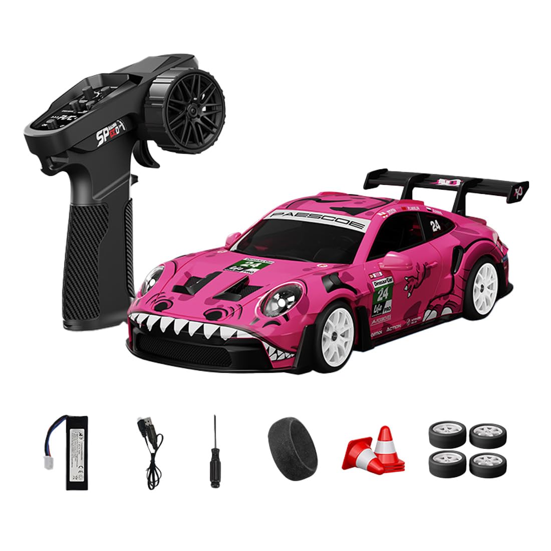 NULA 1:24 RC Drift Car, D24 RTR Full Proportional 4WD High Speed Remote Control Car with Gyro, Dual Drift Racing Tires, LED Light Effects for Adults- (S2 Pink Finish / D24-03)