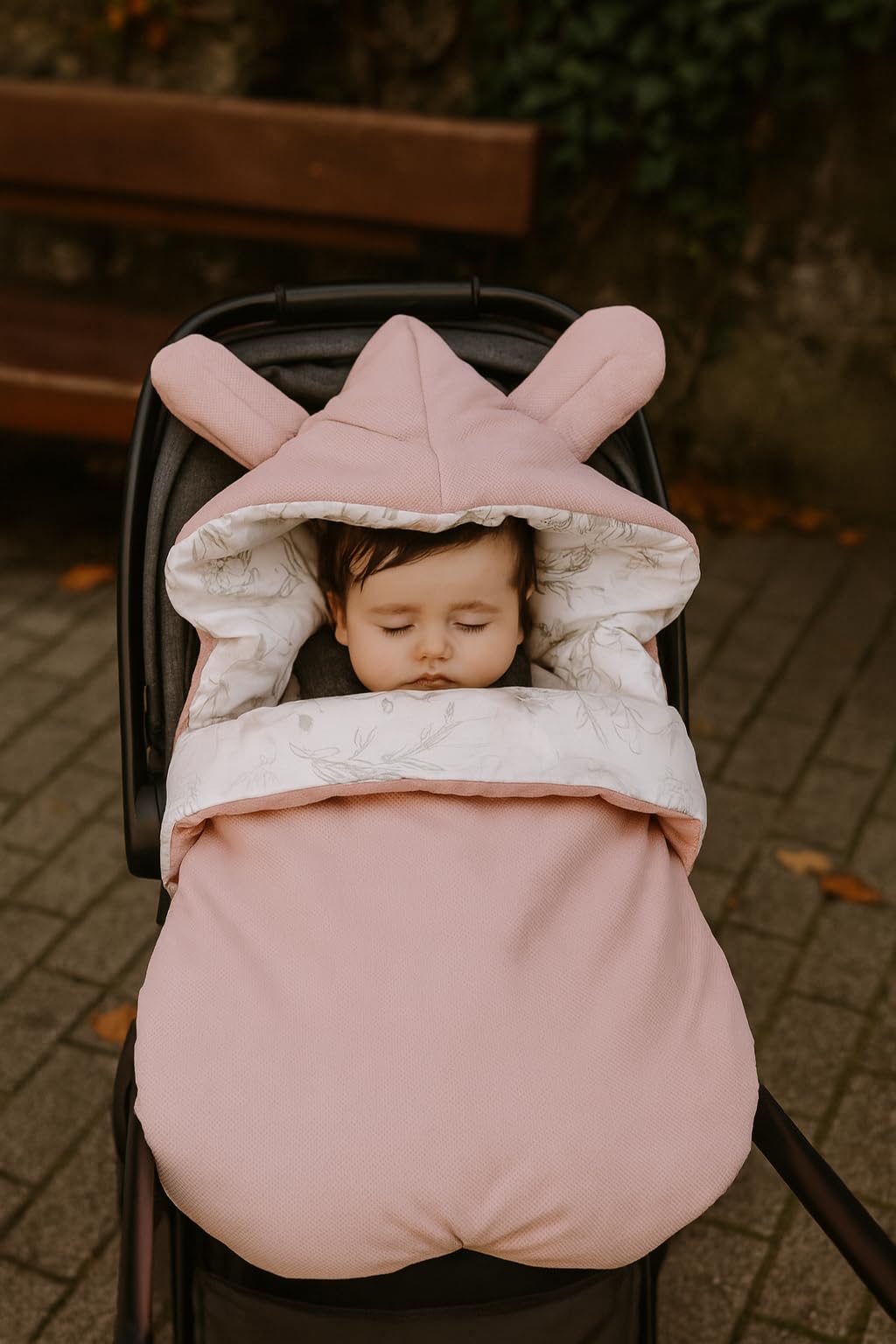 Chancelière d'hiver, chancelière pour Coque bébé, Hiver/Automne, chancelière bébé Chaude, Couverture d'emmaillotage pour Poussette/Buggy, Universelle avec Harnais 3 Points et 5 Points Rose Fleurs