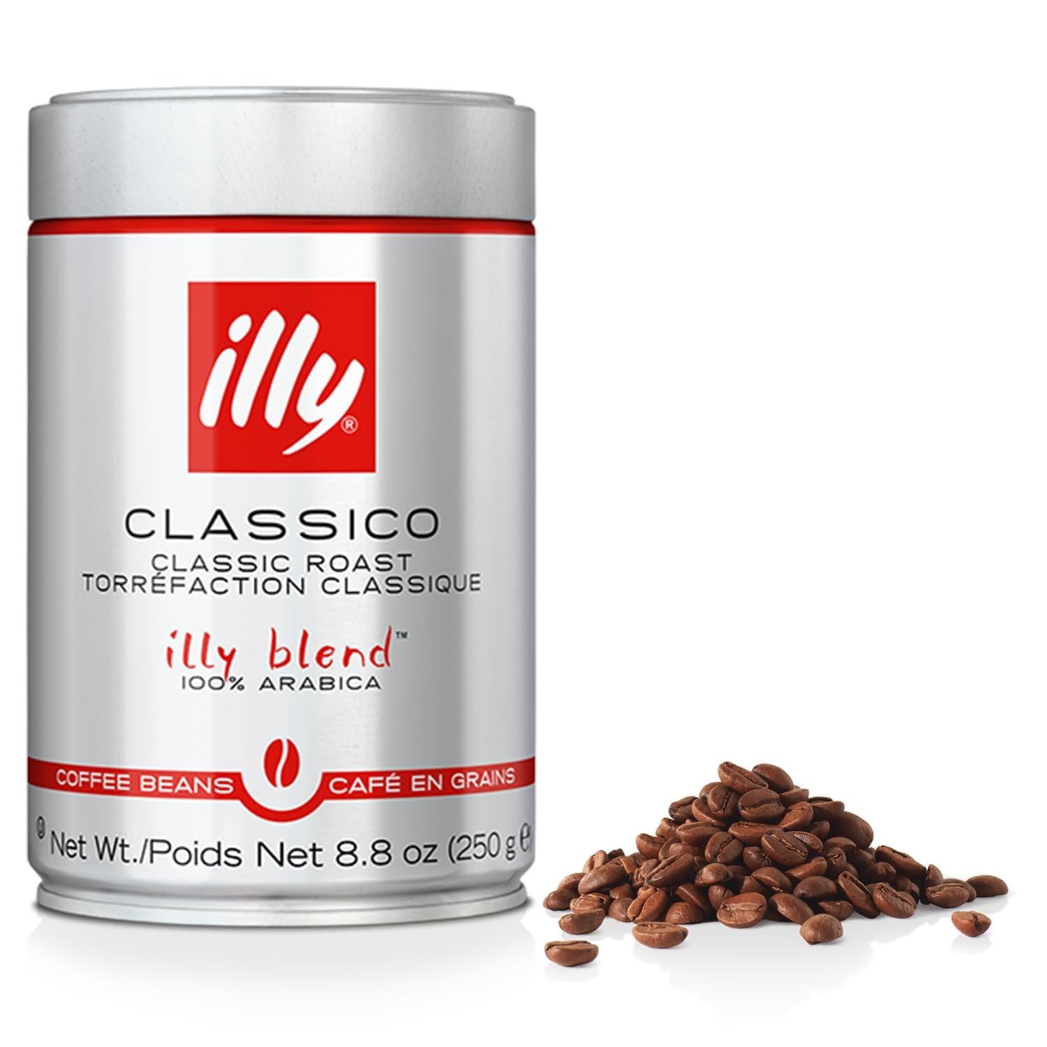 illyClassico Whole Bean Coffee, Medium Roast, Classic Roast With Notes Of Caramel, Orange Blossom And Jasmine, 100% Arabica Coffee, No Preservatives, 8.8 Ounce Can (Pack Of 1)