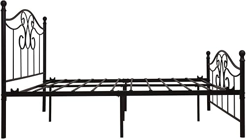 Miniatura 7 de YALAXON Marco de cama de metal resistente vintage de tamaño matrimonial con cabecera y estribo, base de cama básica, no necesita somier (tamaño
