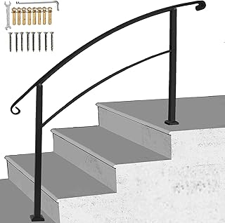 Atemou Transitional Handrails for Outdoor Steps- Wrought Iron, Secure, Weather and Rust Proof Hand Railing for Porches wit...