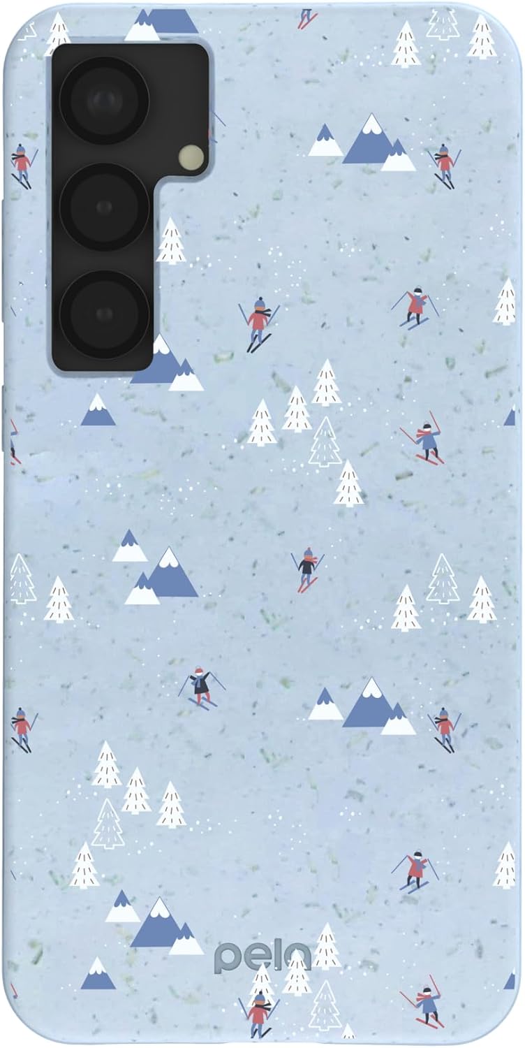 Pela | Phone Case Compatible with Samsung Galaxy S25 | Winter Collection | Supports Wireless Charging | Cute Eco Friendly | Powder Blue Ski Pass