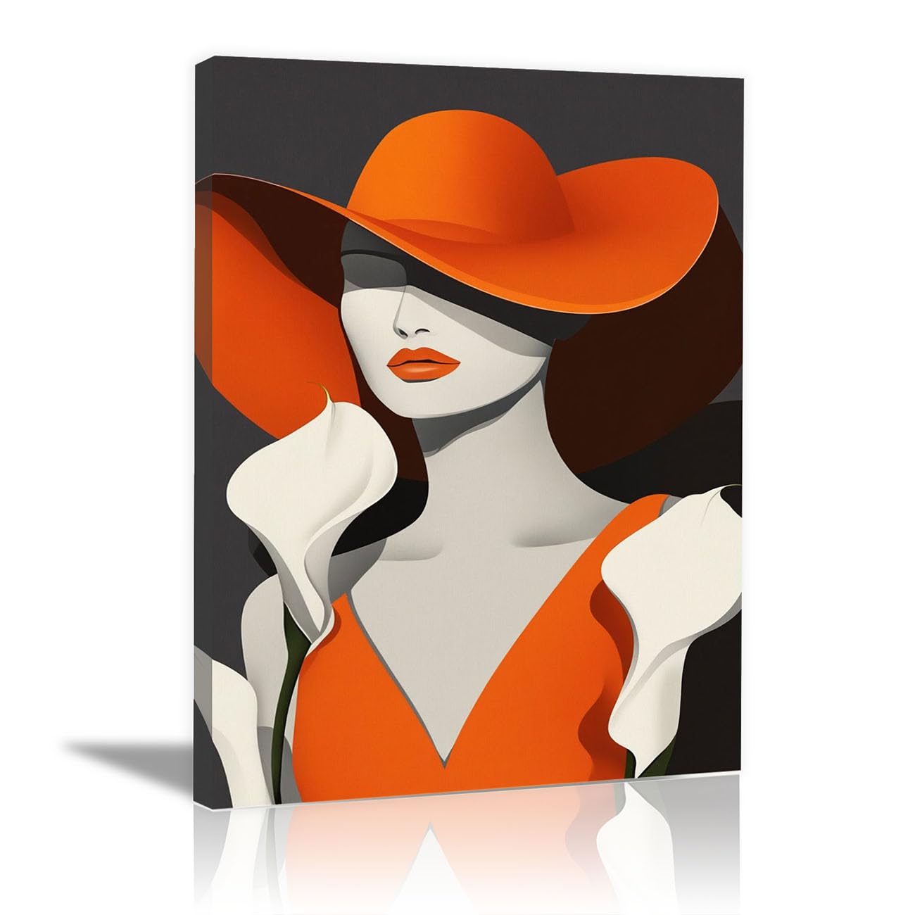QUSAAOU Fashion Canvas Wall Orange Hat Lady Calla Lily Minimal Living Room Bedroom African American Woman Wall Decor Art Wall For Home Afro Woman Poster And Prints(gray)-30x45cm1 Framed