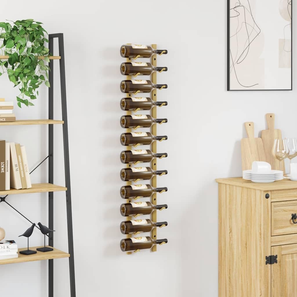 Wand-Weinregal für 12 Flaschen Golden Eisen, Modernes Weinlagerregal aus Metall, Stabile Wandhalterung für Weinflaschen, Hochwertiges Eisenregal zur Aufbewahrung