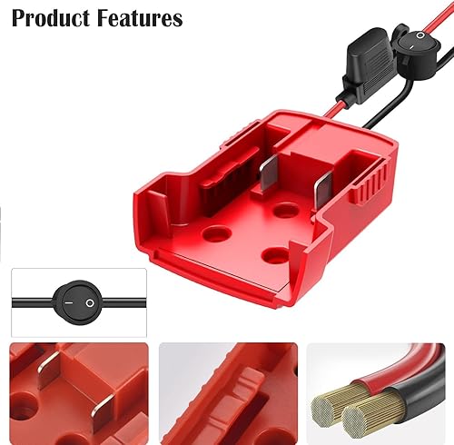 Miniatura 5 de Paquete de 2 ruedas adaptadoras de corriente compatibles con Milwaukee M18, kit de conversión de rueda de batería de 18 V con interruptor, fusible y
