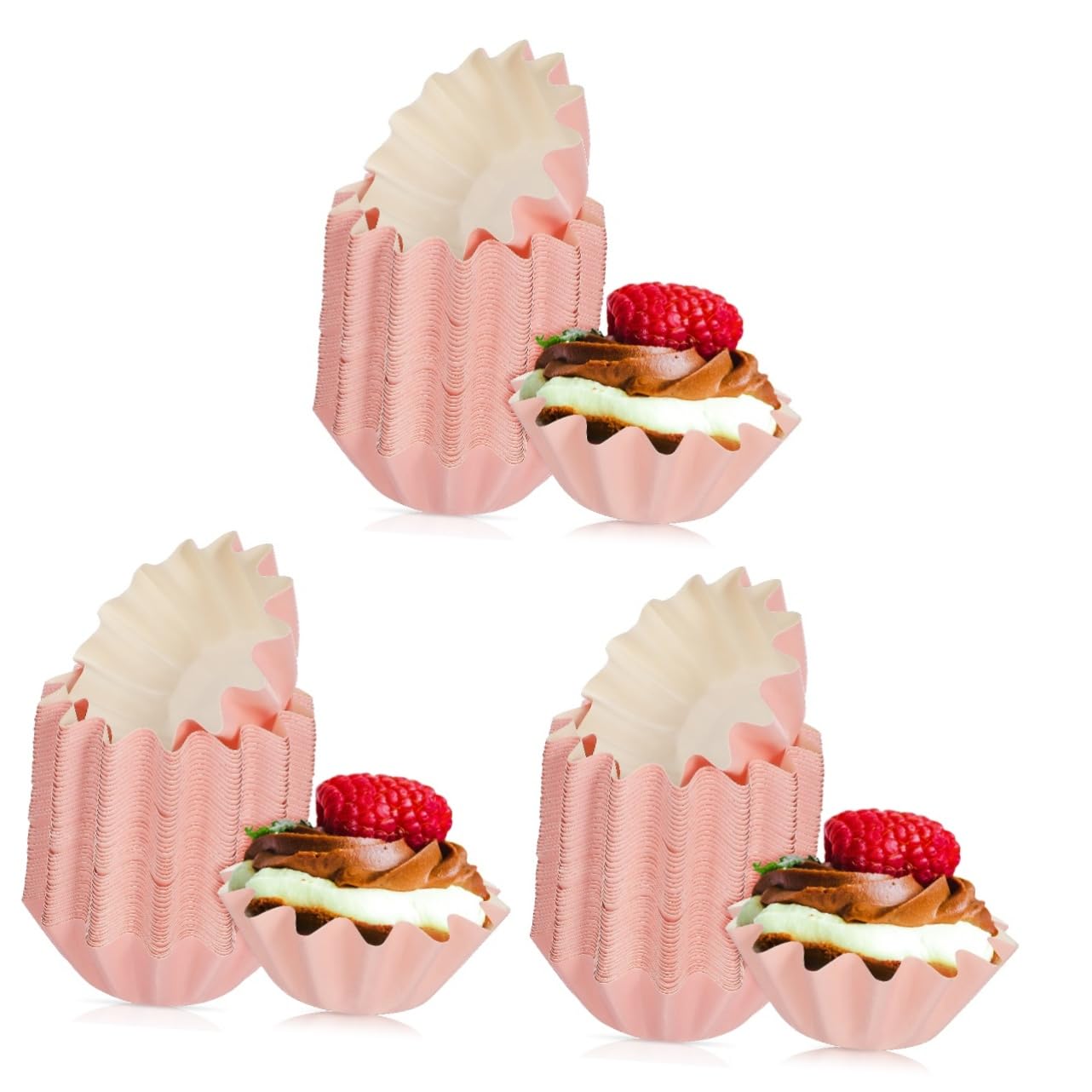 OUNONA 3 Ensembles Doublures De Cupcakes Moules En Papier Coquille Pâtisserie Coloré Mariage Mini Doublures Communion Caissettes À Muffins Petit Vague Cuire Rose 100 Pièces * 3