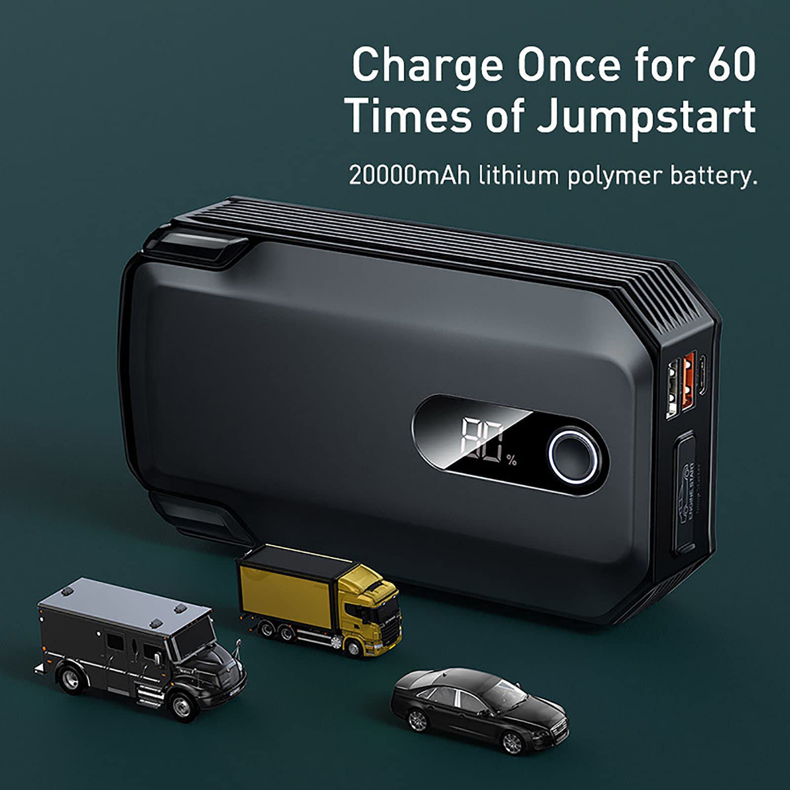 20000mAh Vehículo Jump Starter Banco de Energía 2000A 12V Arrancador de Batería de Coche Portátil Emergencia Auto Booster Energy MAX Device